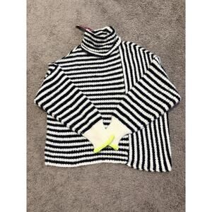 Plus 2x Black White Lime Green Striped Cowl Neck Sweater Runway 7 NWT Stretch